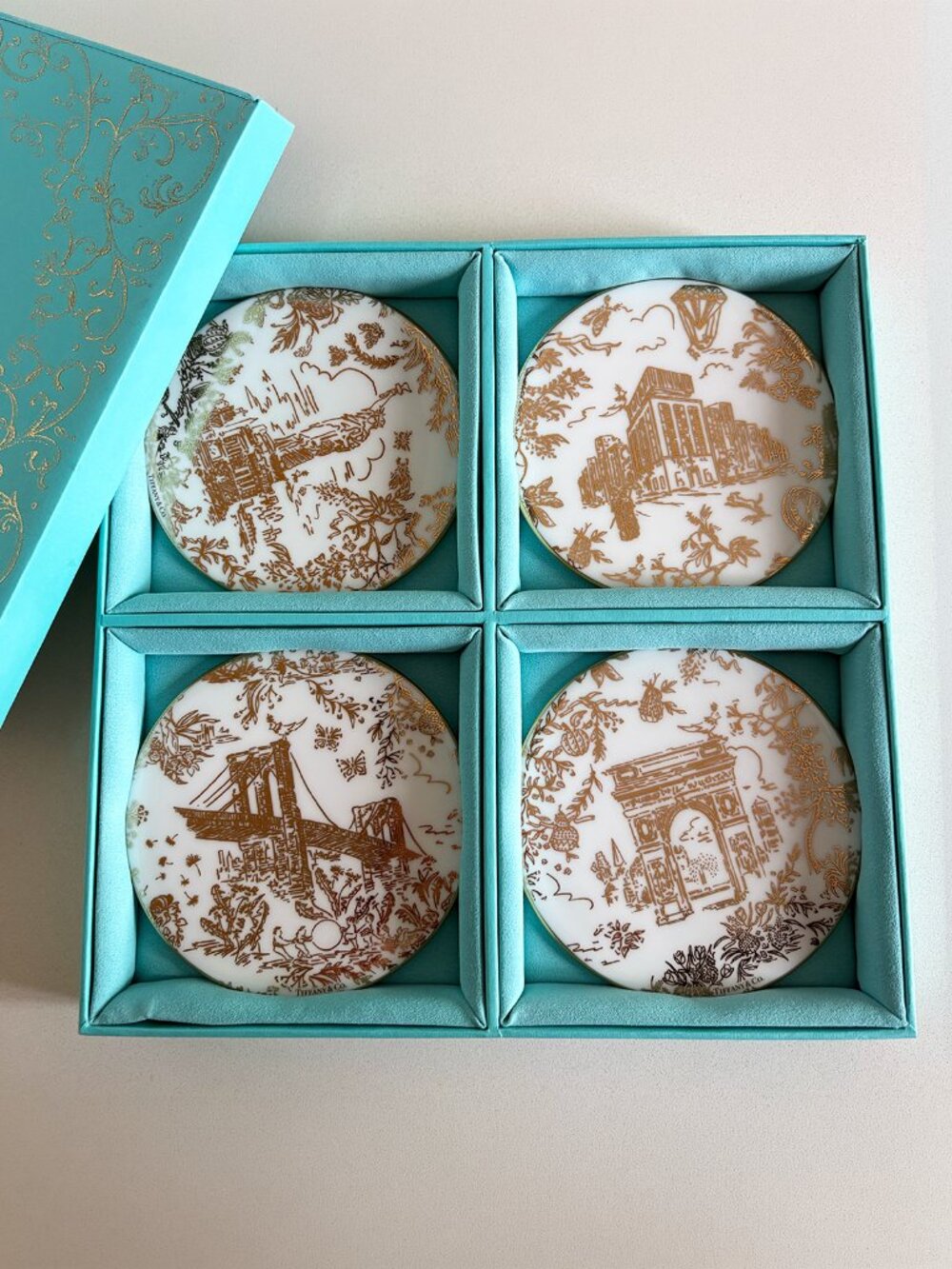 Tiffany & Co. New York Toile Porcelain Coasters — Set of 4